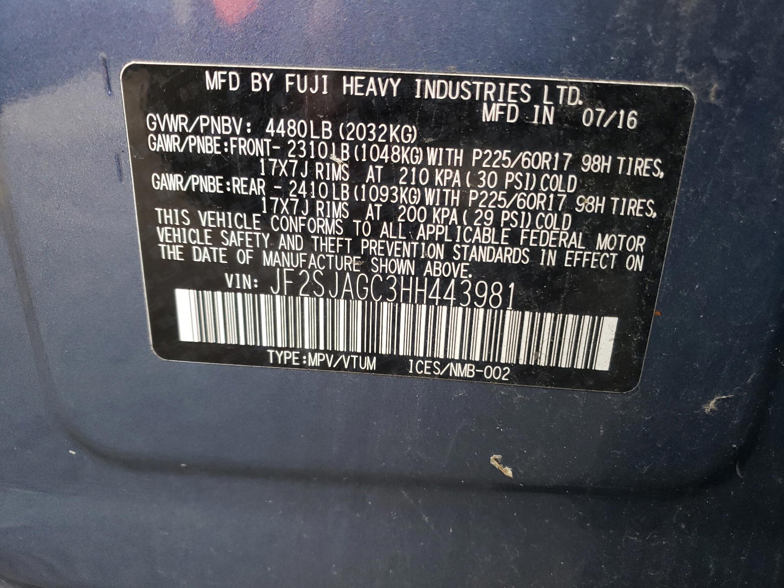 Photo 10 from auction – 2017 SUBARU FORESTER 2 with VIN JF2SJAGC3HH443981
