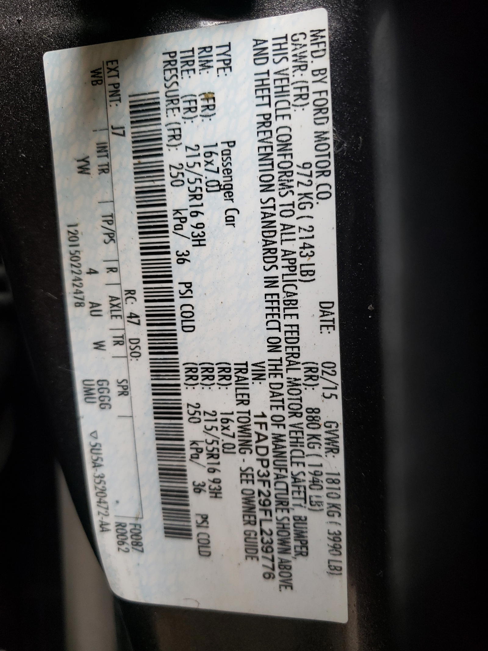 Photo 10 from auction – 2015 FORD FOCUS SE with VIN 1FADP3F29FL239776