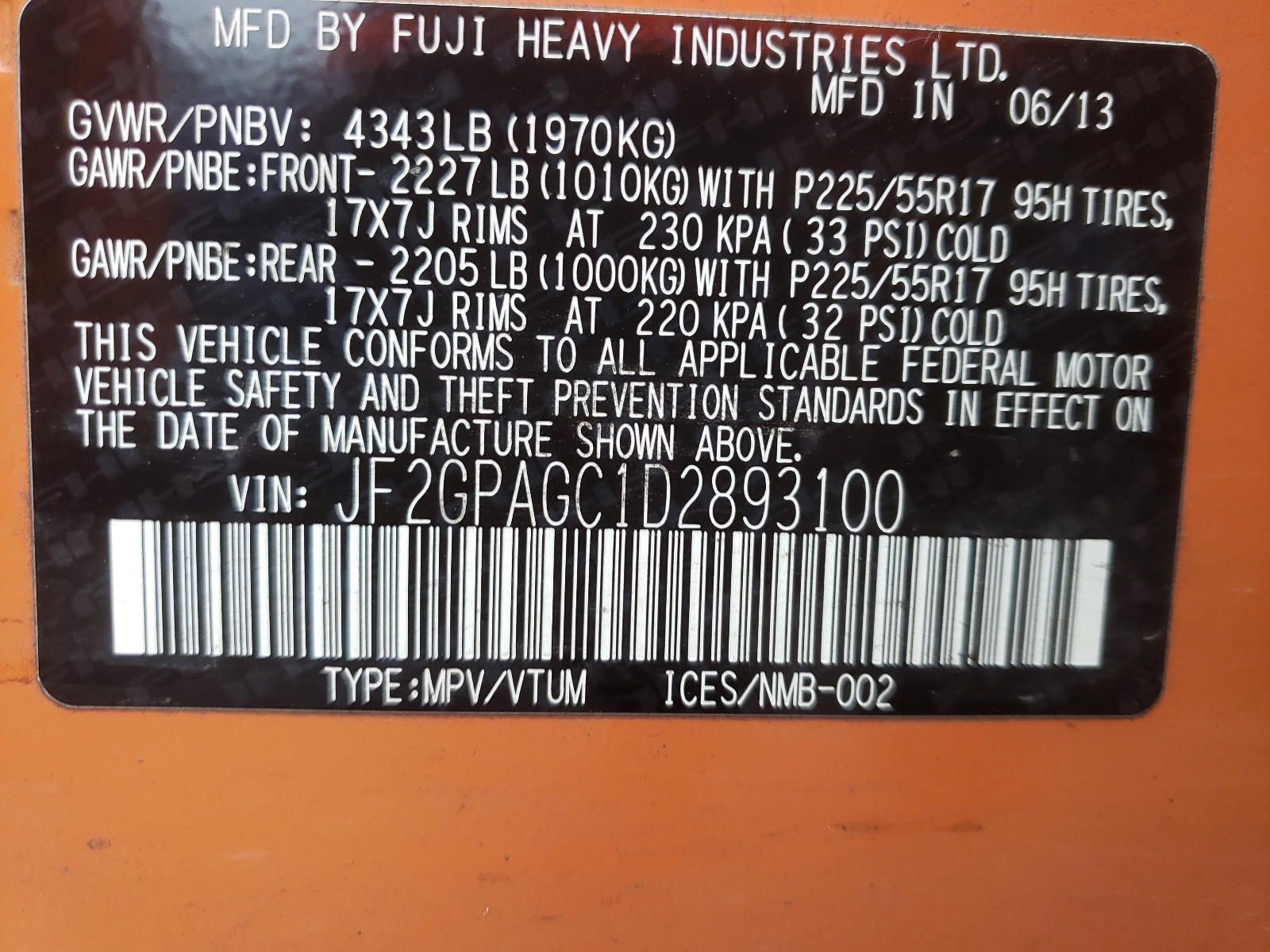 Photo 10 from auction – 2013 SUBARU XV CROSSTR with VIN JF2GPAGC1D2893100