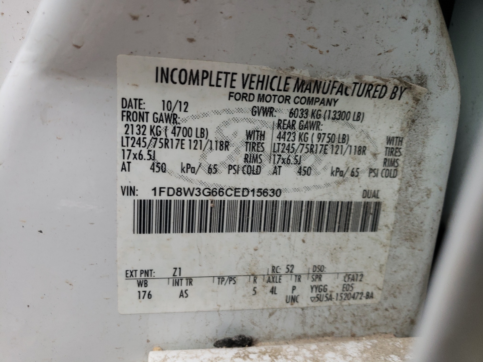 Photo 10 from auction – 2012 FORD F350 SUPER with VIN 1FD8W3G66CED15630