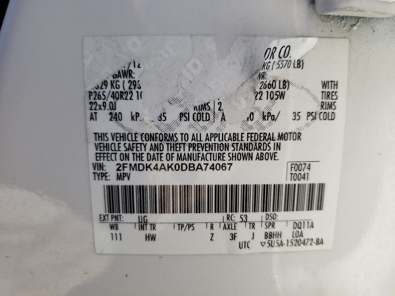 Photo 10 from auction – 2013 FORD EDGE SPORT with VIN 2FMDK4AK0DBA74067