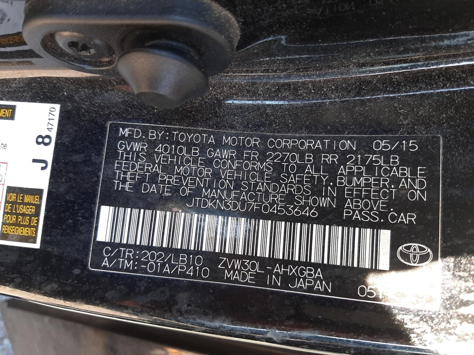 Photo 10 from auction – 2015 TOYOTA PRIUS with VIN JTDKN3DU7F0453646