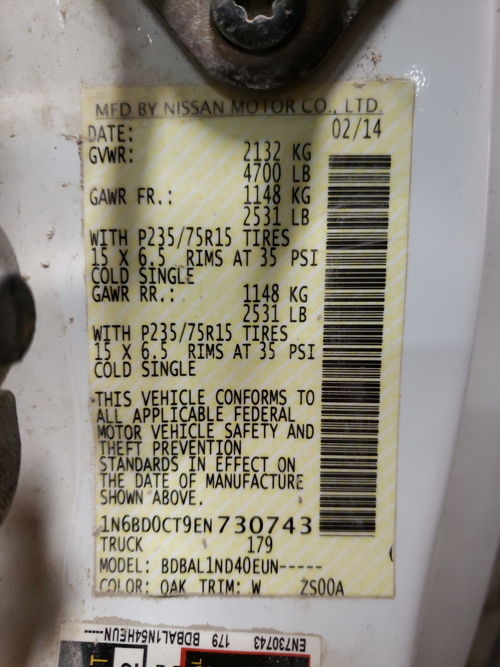 Photo 10 from auction – 2014 NISSAN FRONTIER S with VIN 1N6BD0CT9EN730743