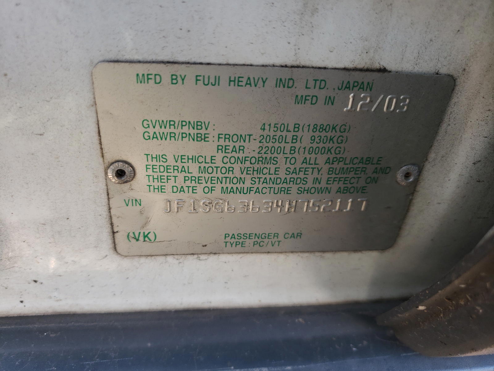 Photo 10 from auction – 2004 SUBARU FORESTER 2 with VIN JF1SG63634H752117