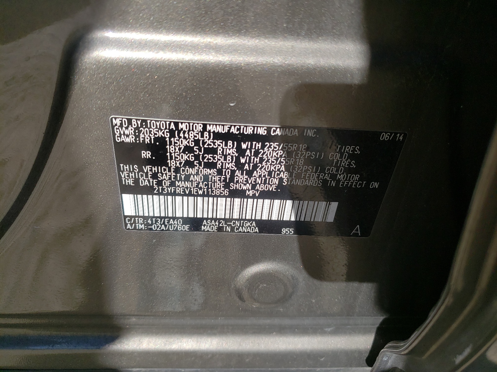 Photo 10 from auction – 2014 TOYOTA RAV4 LIMIT with VIN 2T3YFREV1EW113856