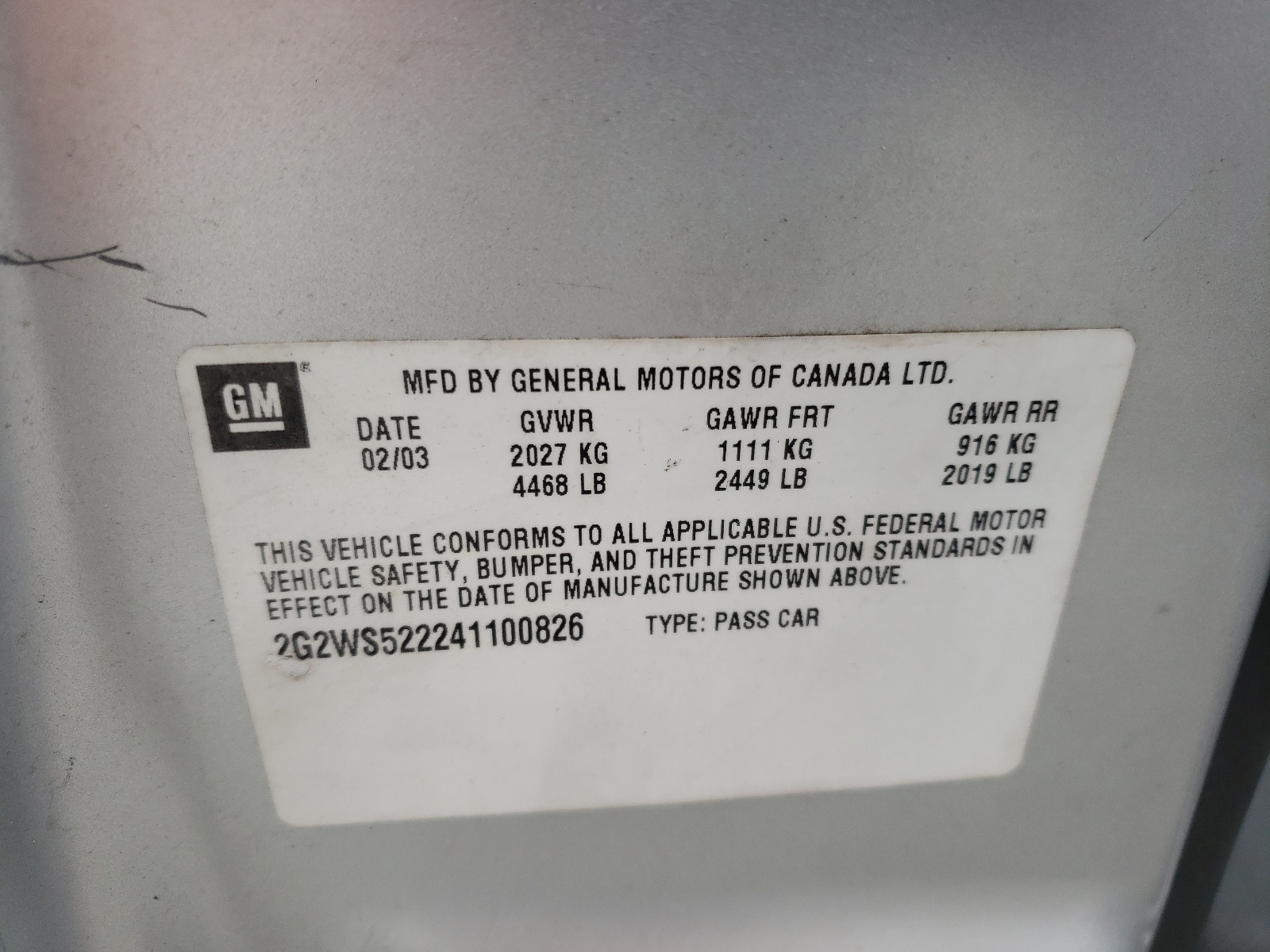 Photo 10 from auction – 2004 PONTIAC GRAND PRIX with VIN 2G2WS522241100826