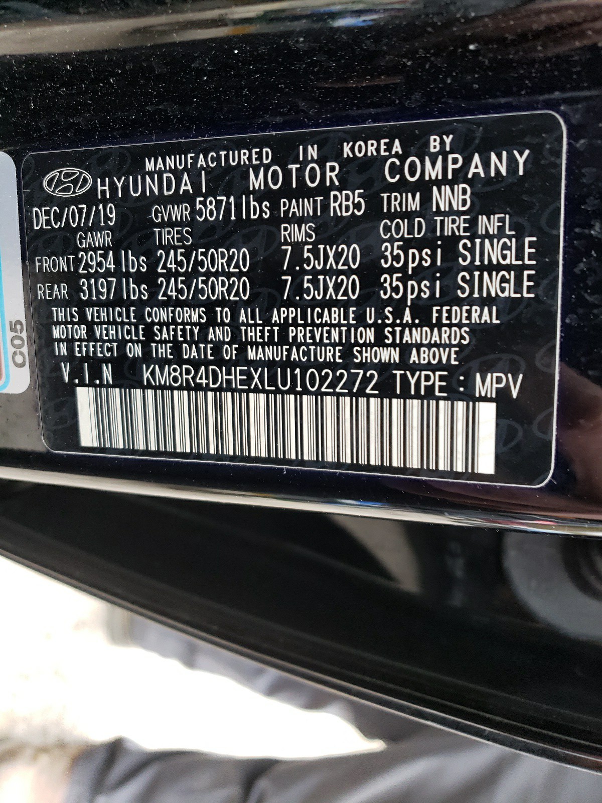 Photo 10 from auction – 2020 HYUNDAI PALISADE S with VIN KM8R4DHEXLU102272