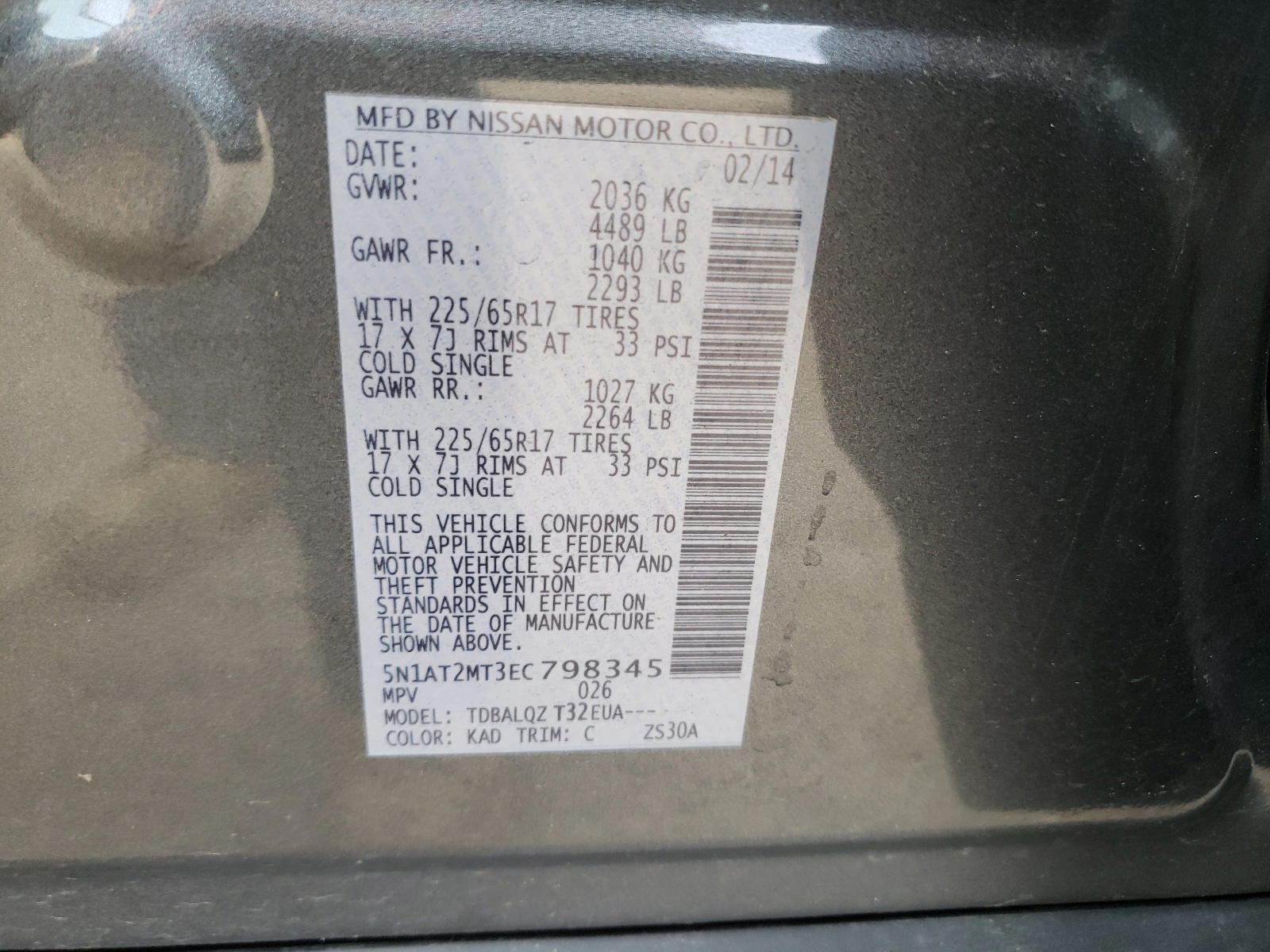 Photo 10 from auction – 2014 NISSAN ROGUE S with VIN 5N1AT2MT3EC798345