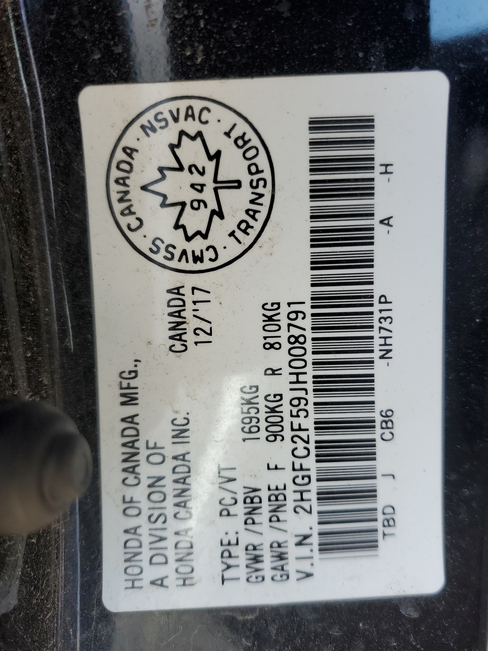 Photo 10 from auction – 2018 HONDA CIVIC LX with VIN 2HGFC2F59JH008791