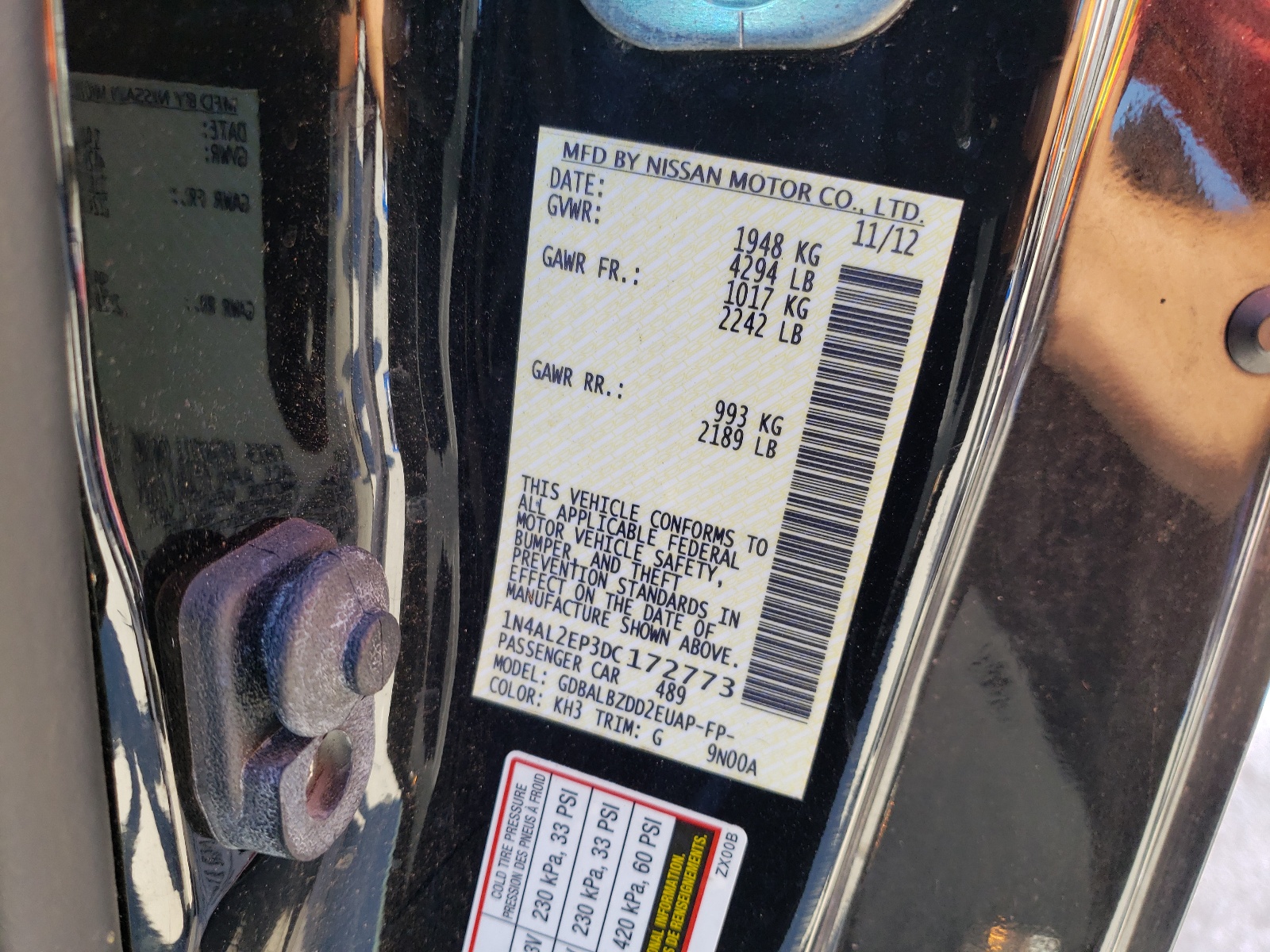 Photo 10 from auction – 2013 NISSAN ALTIMA S with VIN 1N4AL2EP3DC172773
