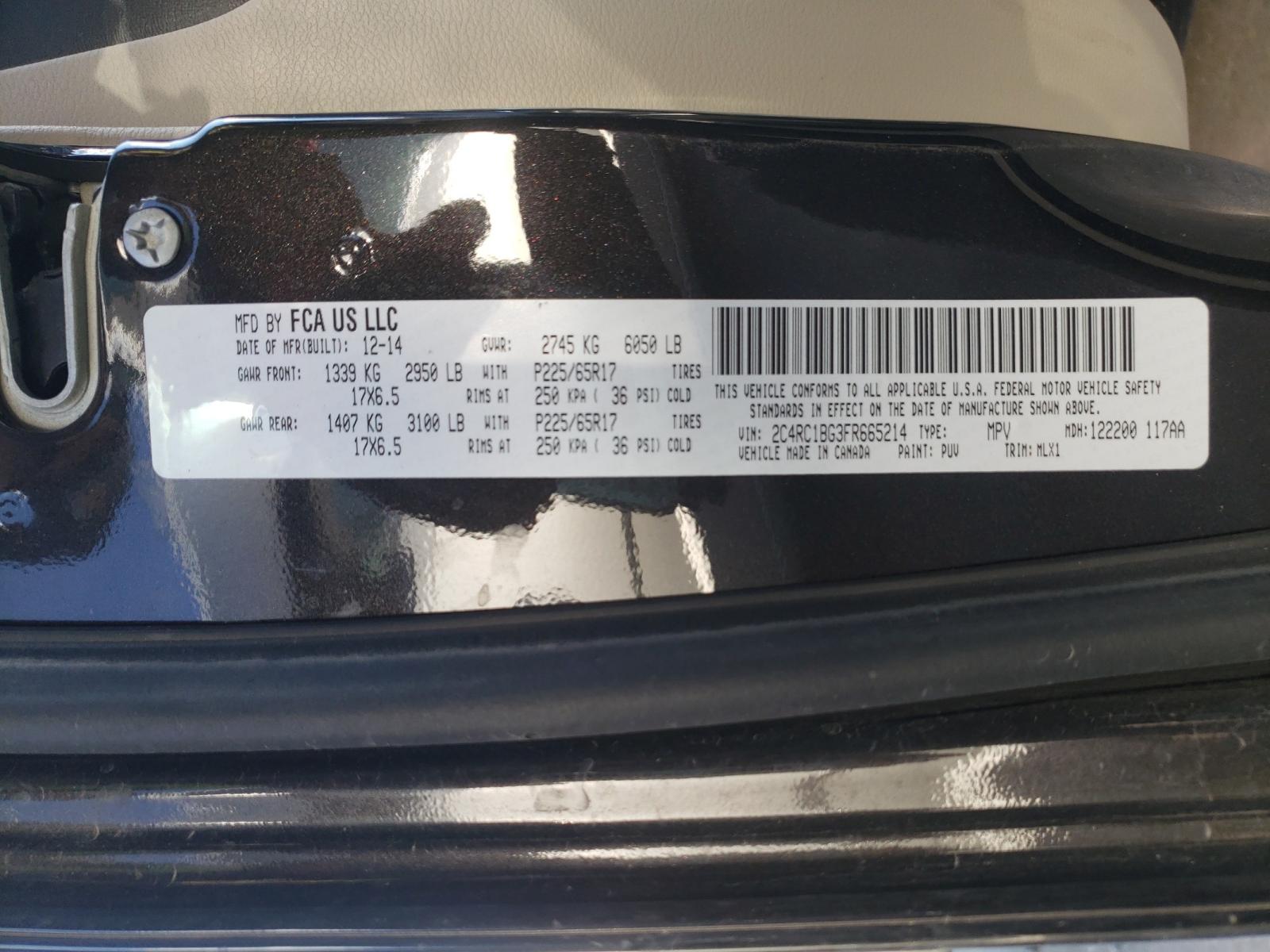 Photo 10 from auction – 2015 CHRYSLER TOWN AND C with VIN 2C4RC1BG3FR665214