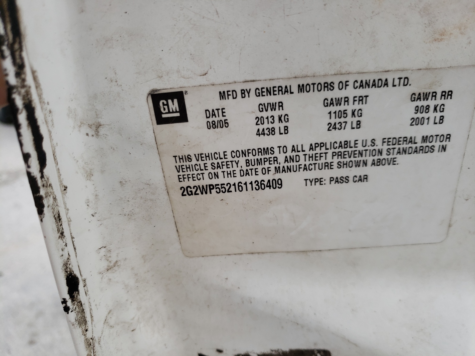 Photo 10 from auction – 2006 PONTIAC GRAND PRIX with VIN 2G2WP552161136409