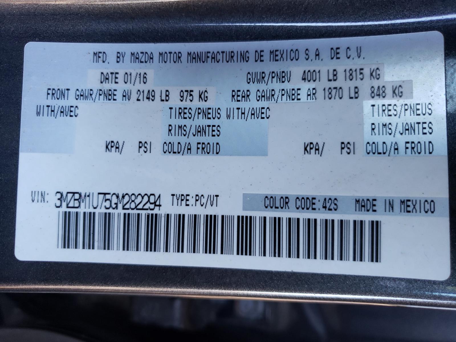 Photo 12 from auction – 2016 MAZDA 3 SPORT with VIN 3MZBM1U75GM282294