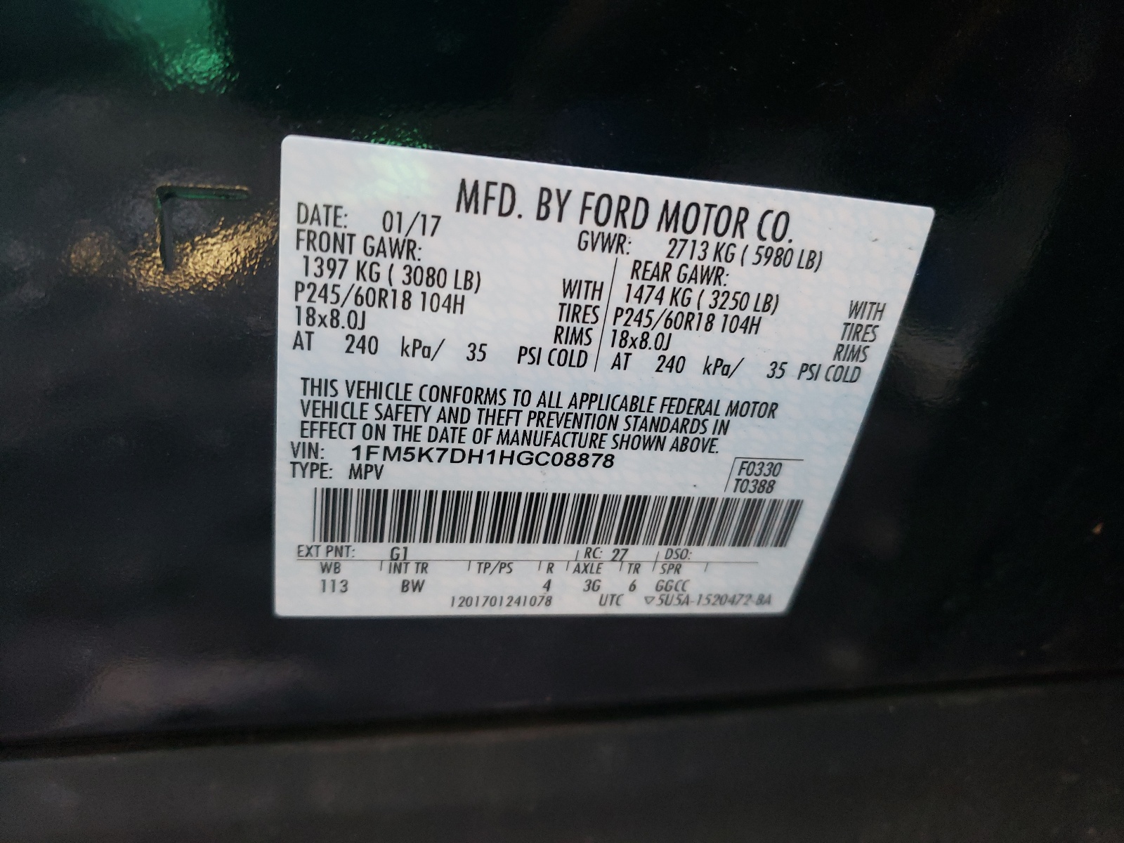Photo 10 from auction – 2017 FORD EXPLORER X with VIN 1FM5K7DH1HGC08878