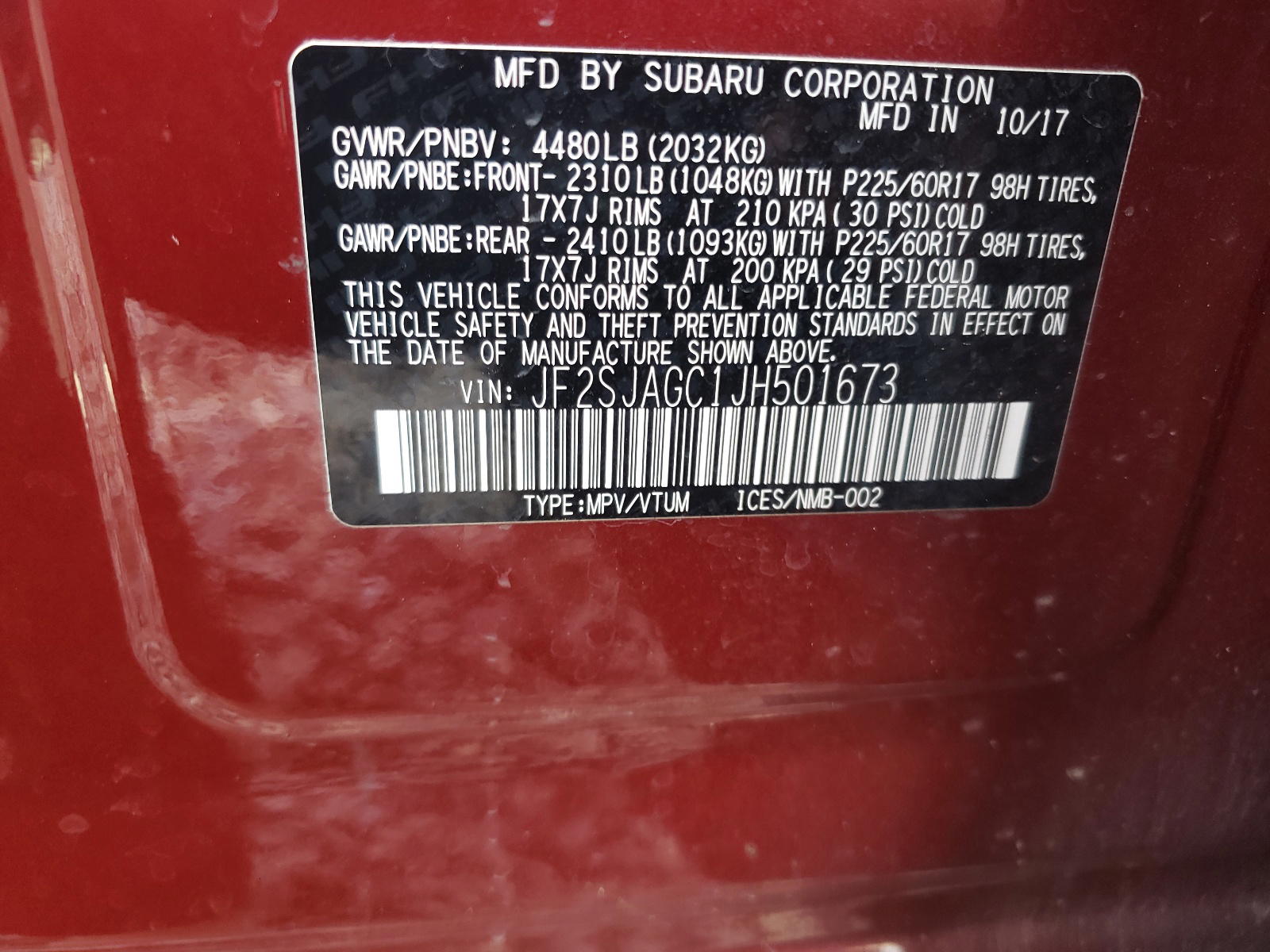 Photo 10 from auction – 2018 SUBARU FORESTER 2 with VIN JF2SJAGC1JH501673