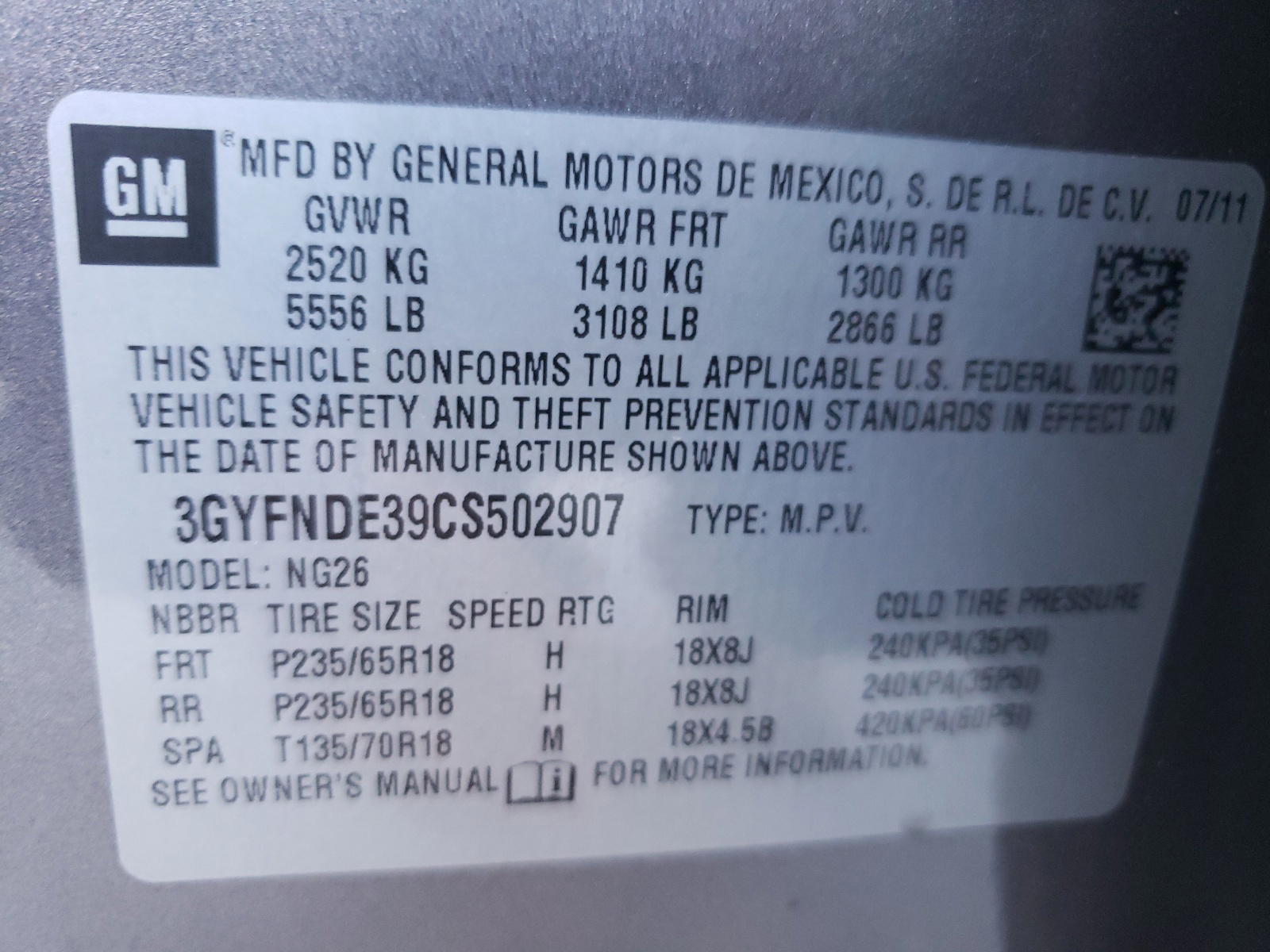 Photo 10 from auction – 2012 CADILLAC SRX LUXURY with VIN 3GYFNDE39CS502907