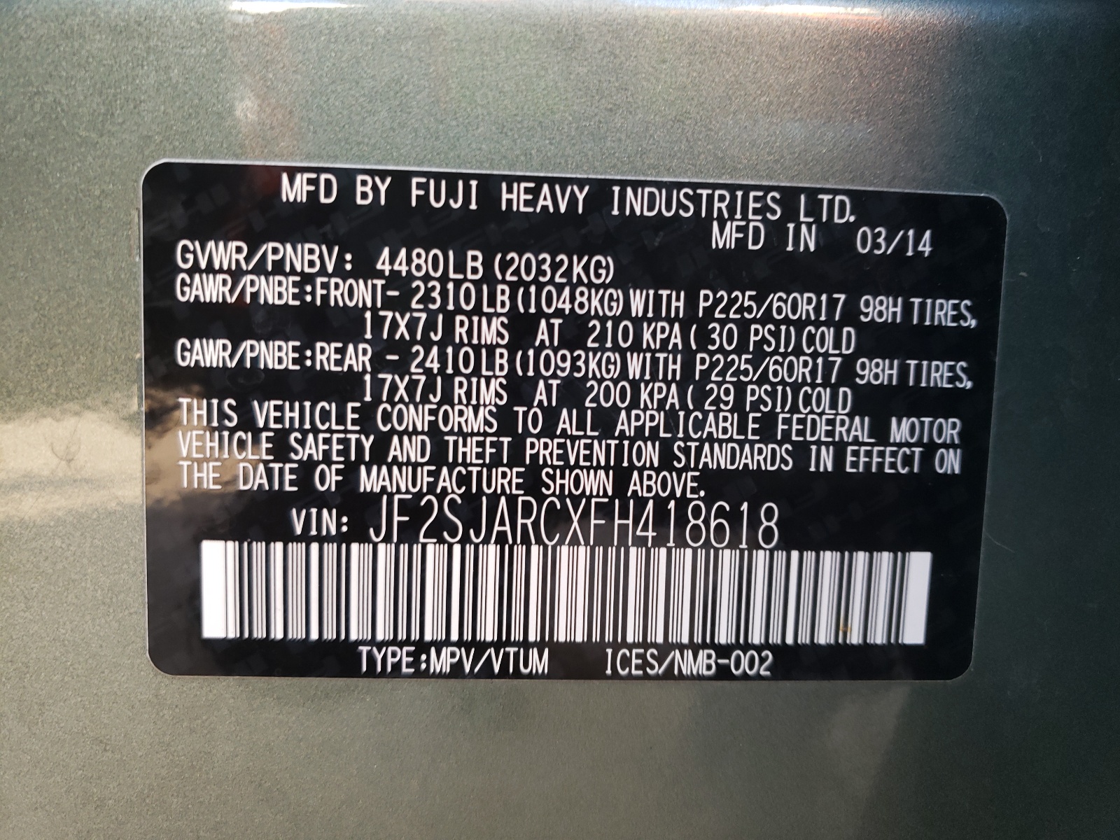 Zdjęcie 10 z aukcji – 2015 SUBARU FORESTER 2 z VIN JF2SJARCXFH418618