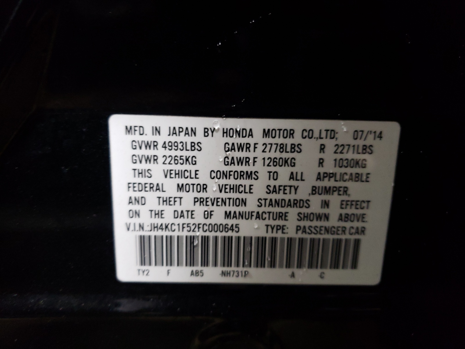 Zdjęcie 10 z aukcji – 2015 ACURA RLX TECH z VIN JH4KC1F52FC000645