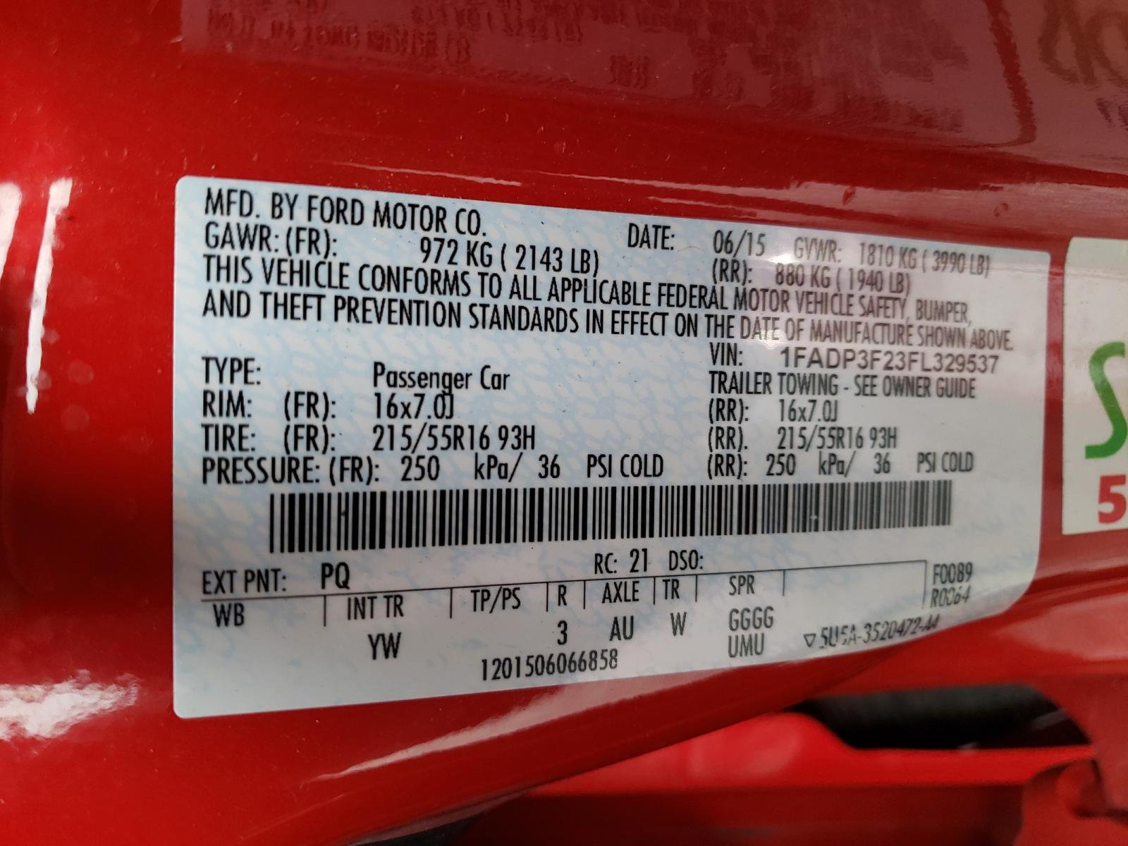 Photo 10 from auction – 2015 FORD FOCUS SE with VIN 1FADP3F23FL329537