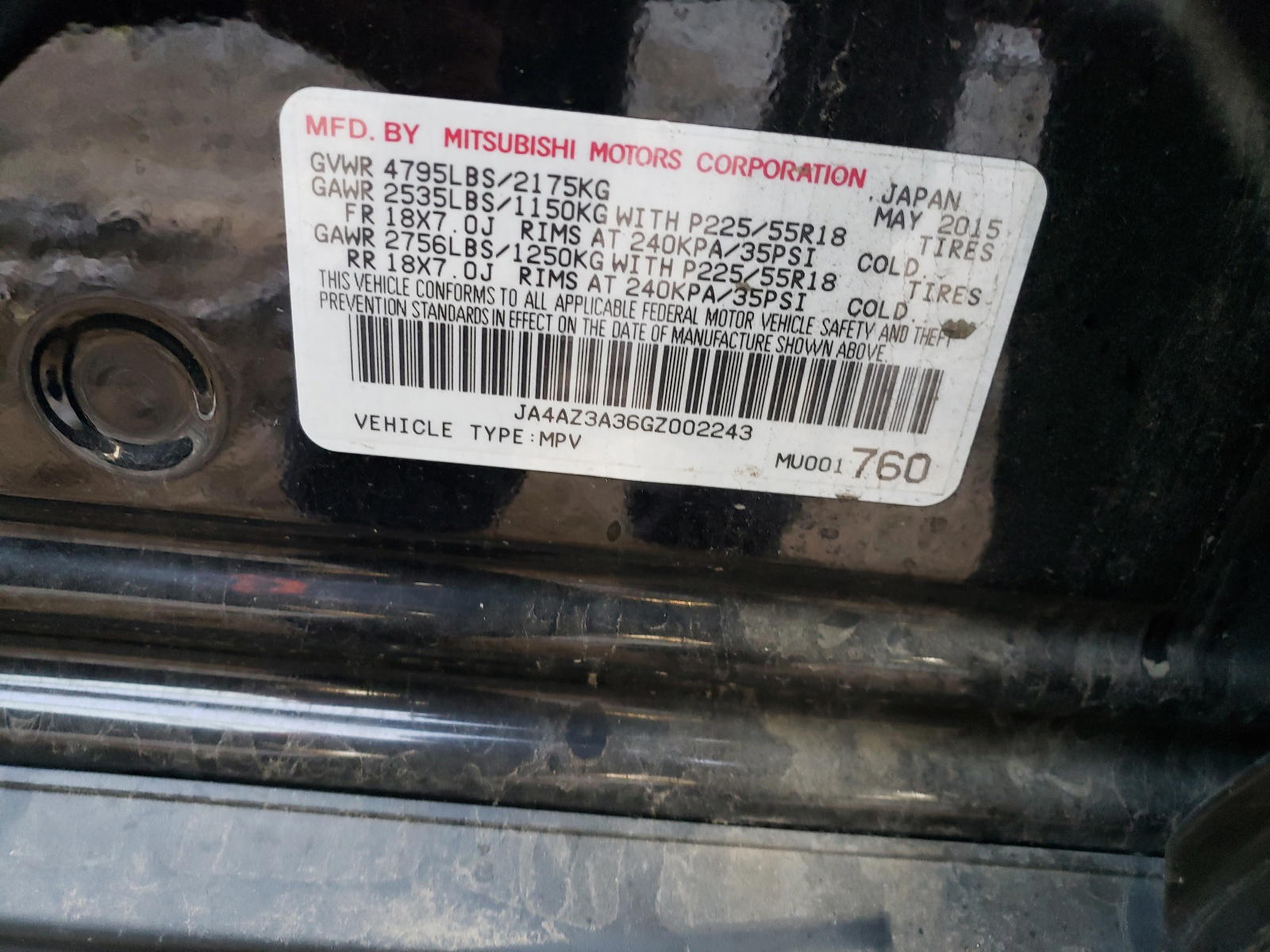 Photo 10 from auction – 2016 MITSUBISHI OUTLANDER with VIN JA4AZ3A36GZ002243
