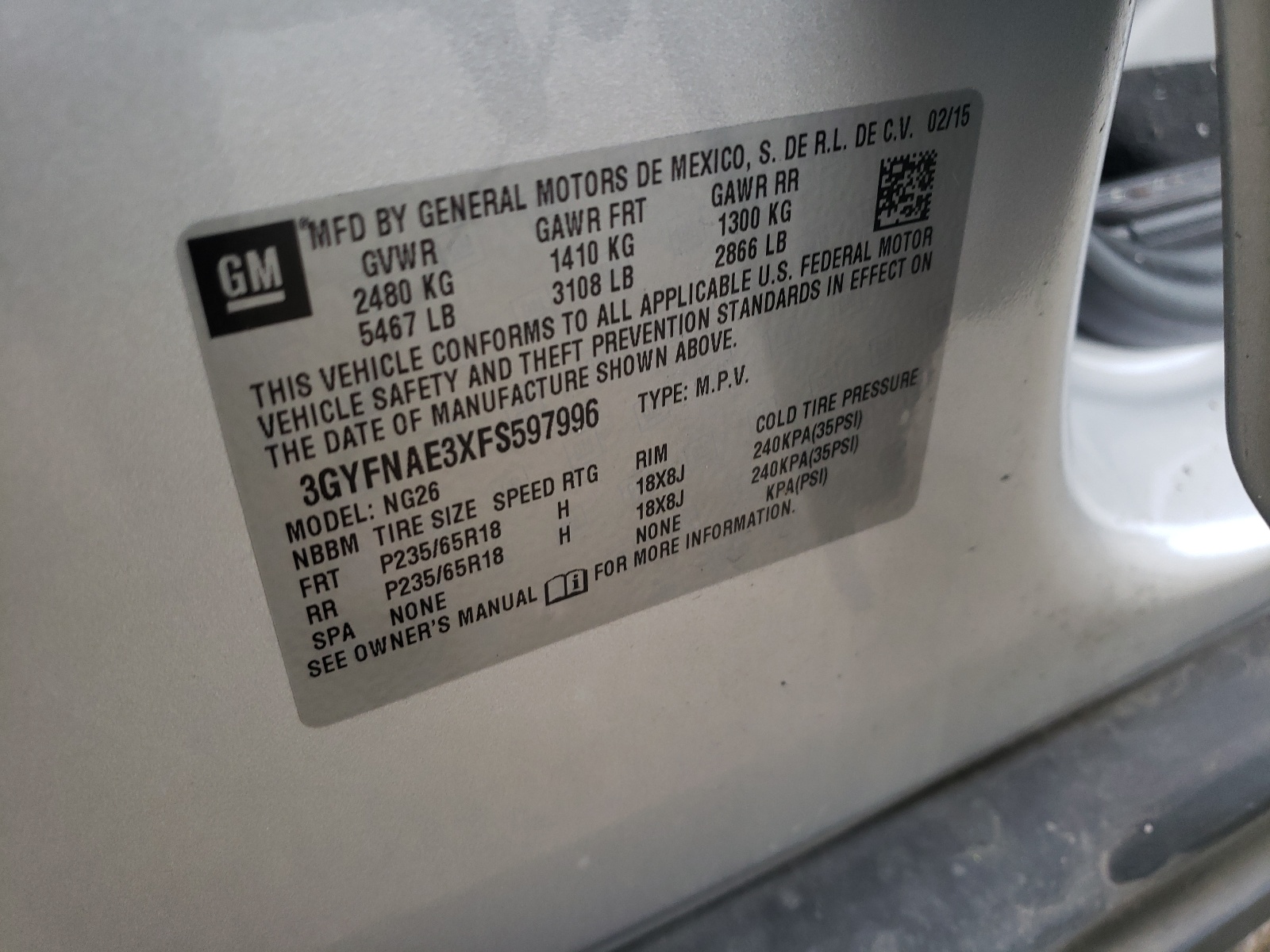 Photo 10 from auction – 2015 CADILLAC SRX with VIN 3GYFNAE3XFS597996