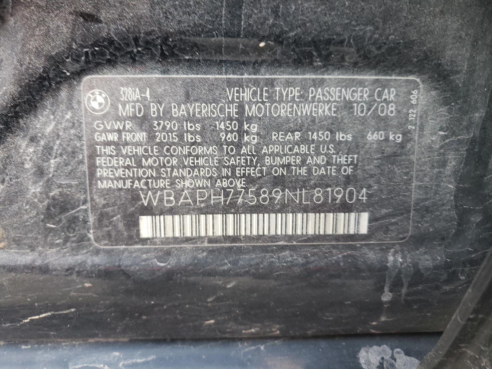 Photo 10 from auction – 2009 BMW 328 I with VIN WBAPH77589NL81904
