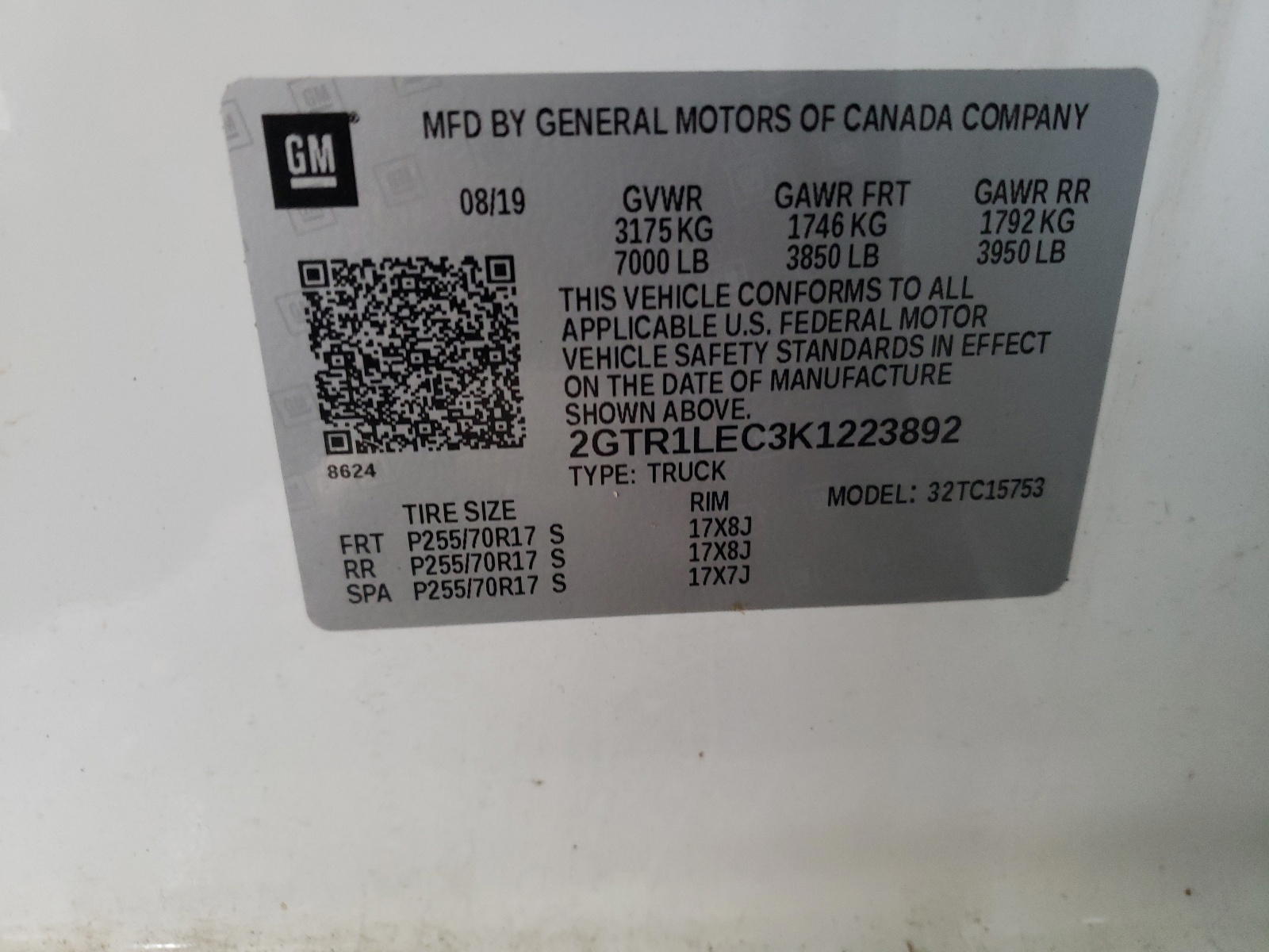 Photo 10 from auction – 2019 GMC SIERRA LIM with VIN 2GTR1LEC3K1223892