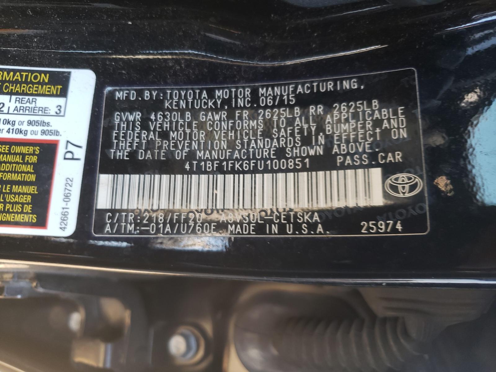 Photo 10 from auction – 2015 TOYOTA CAMRY LE with VIN 4T1BF1FK6FU100851