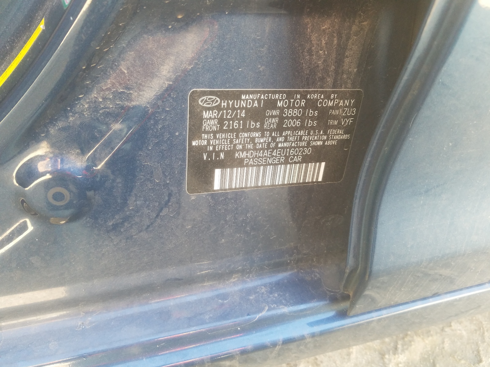 Photo 10 from auction – 2014 HYUNDAI ELANTRA with VIN KMHDH4AE4EU160230