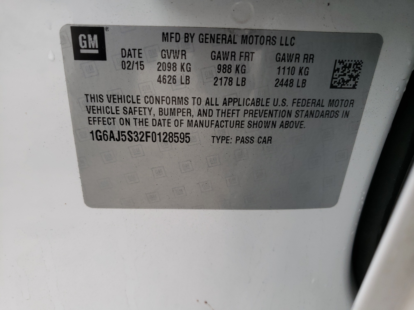 Photo 10 from auction – 2015 CADILLAC ATS PERFOR with VIN 1G6AJ5S32F0128595