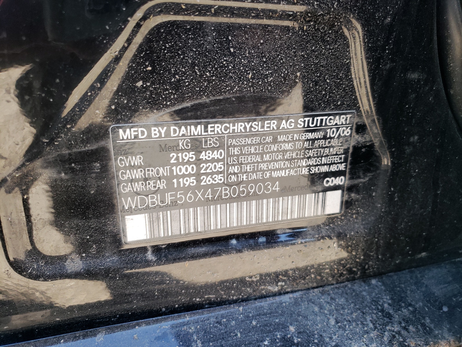 Photo 10 from auction – 2007 MERCEDES-BENZ E 350 with VIN WDBUF56X47B059034