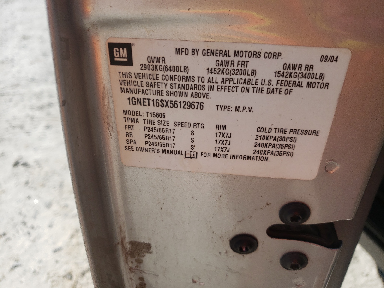 Photo 10 from auction – 2005 CHEVROLET TRAILBLAZE with VIN 1GNET16SX56129676