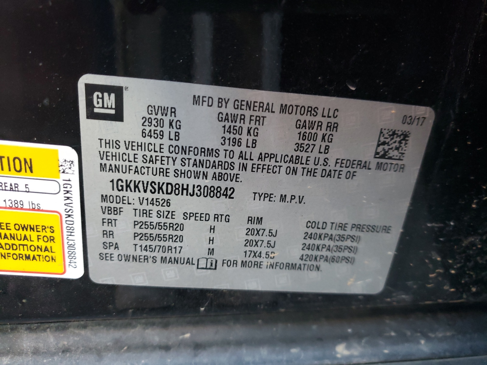 Photo 10 from auction – 2017 GMC ACADIA LIM with VIN 1GKKVSKD8HJ308842