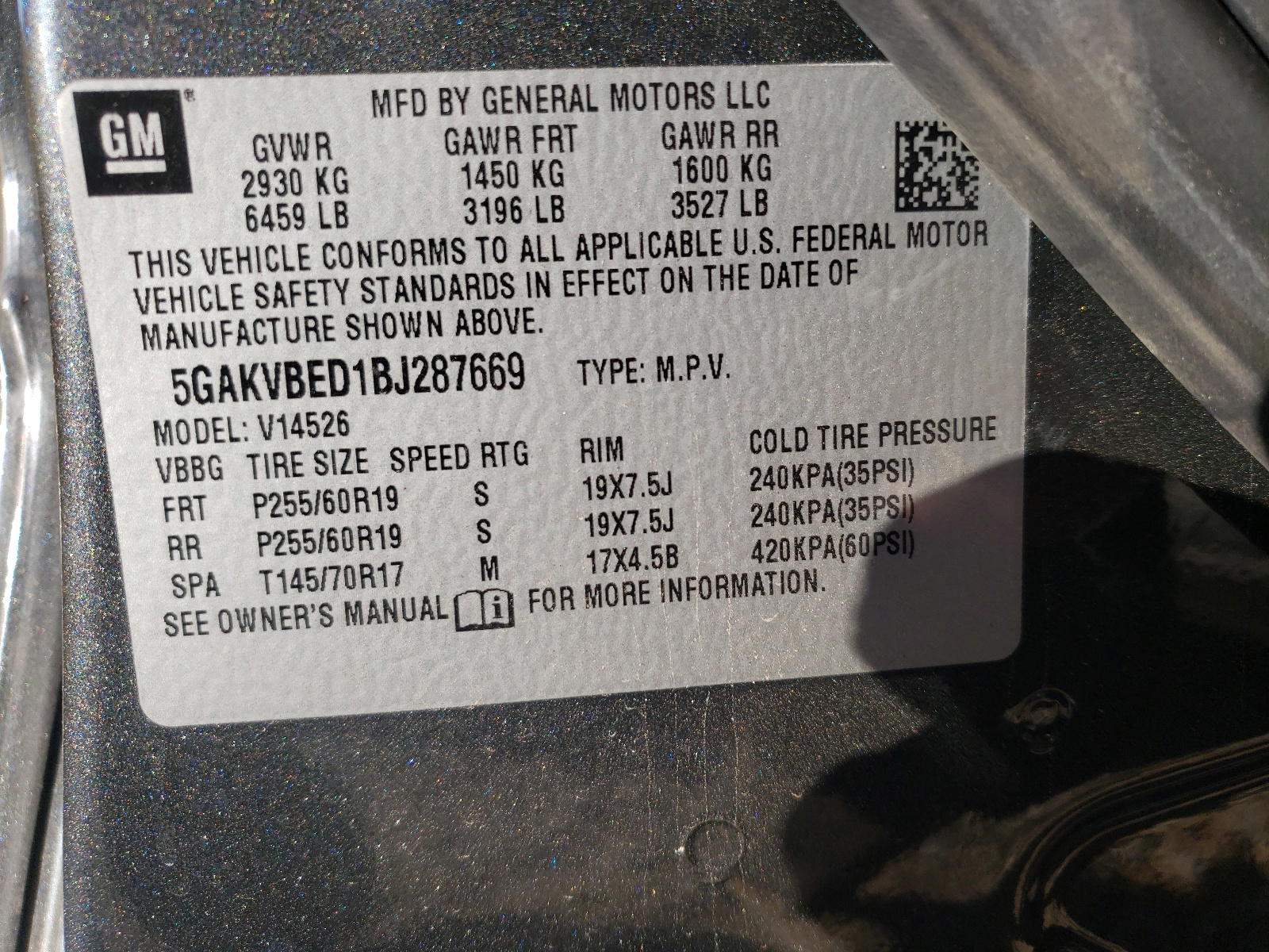 Photo 10 from auction – 2011 BUICK ENCLAVE CX with VIN 5GAKVBED1BJ287669
