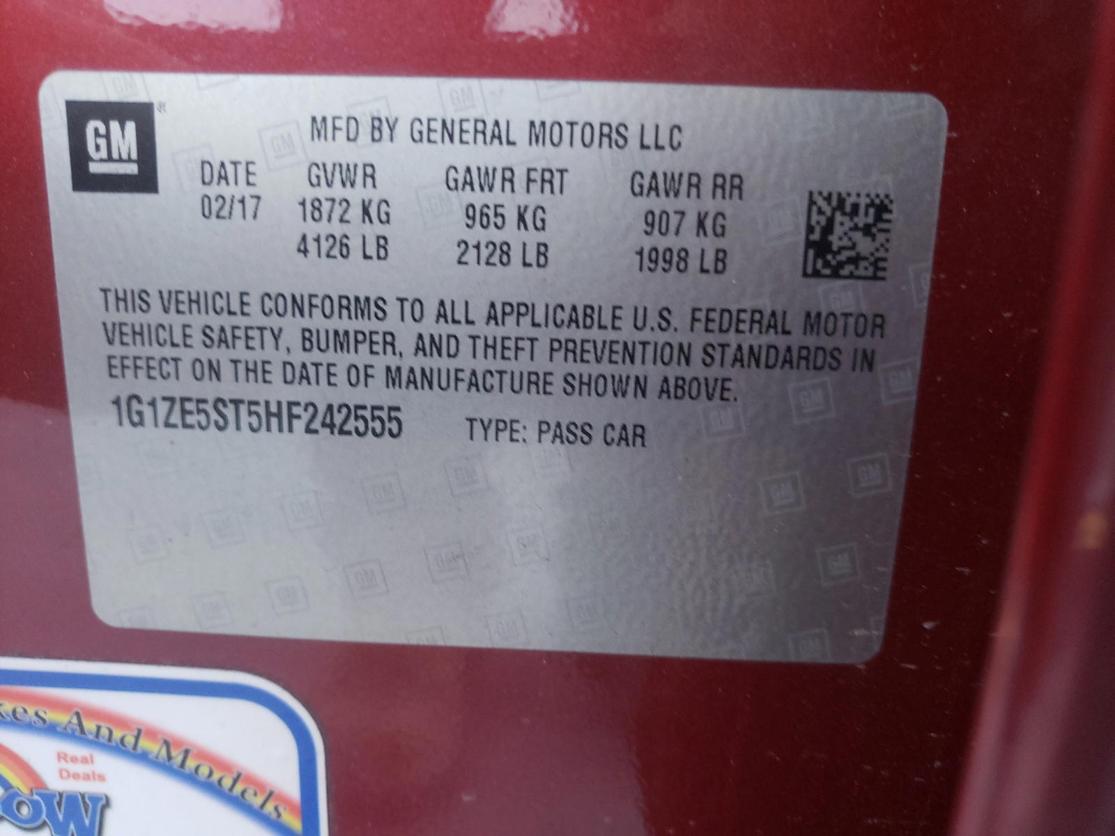 Photo 10 from auction – 2017 CHEVROLET MALIBU LT with VIN 1G1ZE5ST5HF242555