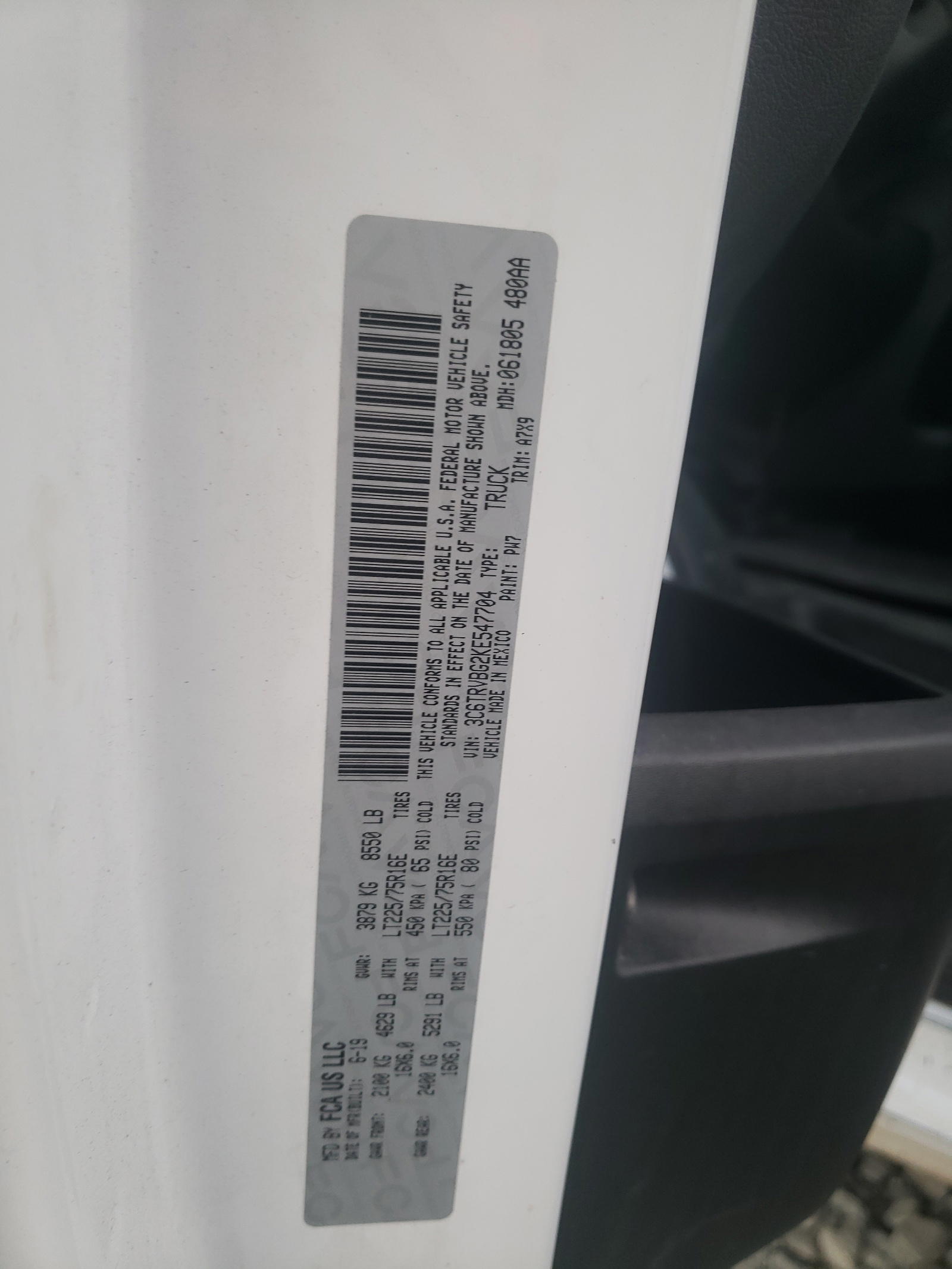 Photo 10 from auction – 2019 RAM PROMASTER with VIN 3C6TRVBG2KE547704