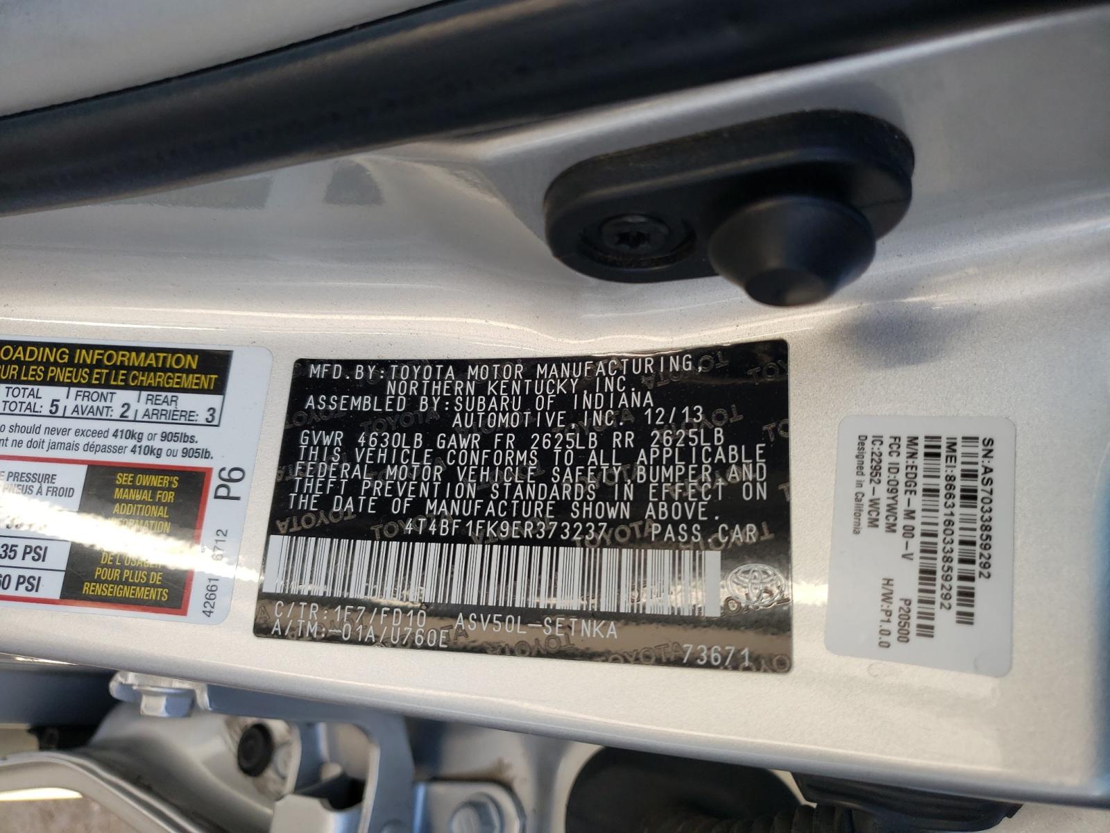 Photo 10 from auction – 2014 TOYOTA CAMRY L with VIN 4T4BF1FK9ER373237