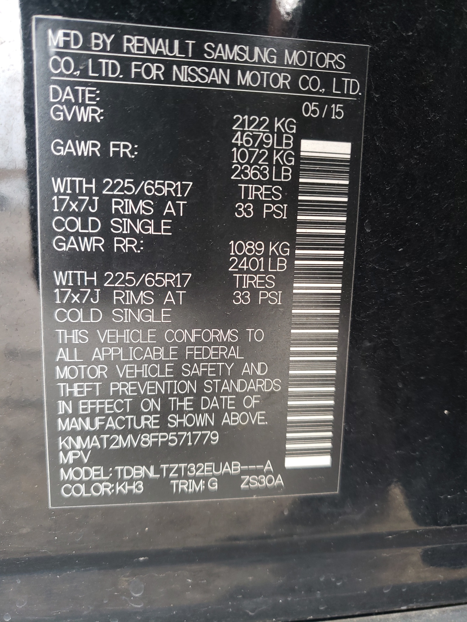 Photo 10 from auction – 2015 NISSAN ROGUE S with VIN KNMAT2MV8FP571779
