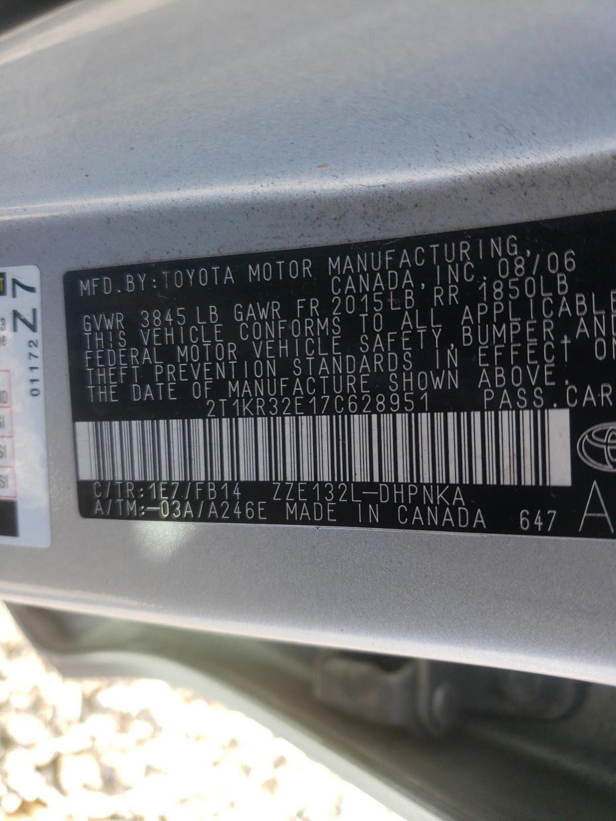 Photo 10 from auction – 2007 TOYOTA COROLLA MA with VIN 2T1KR32E17C628951