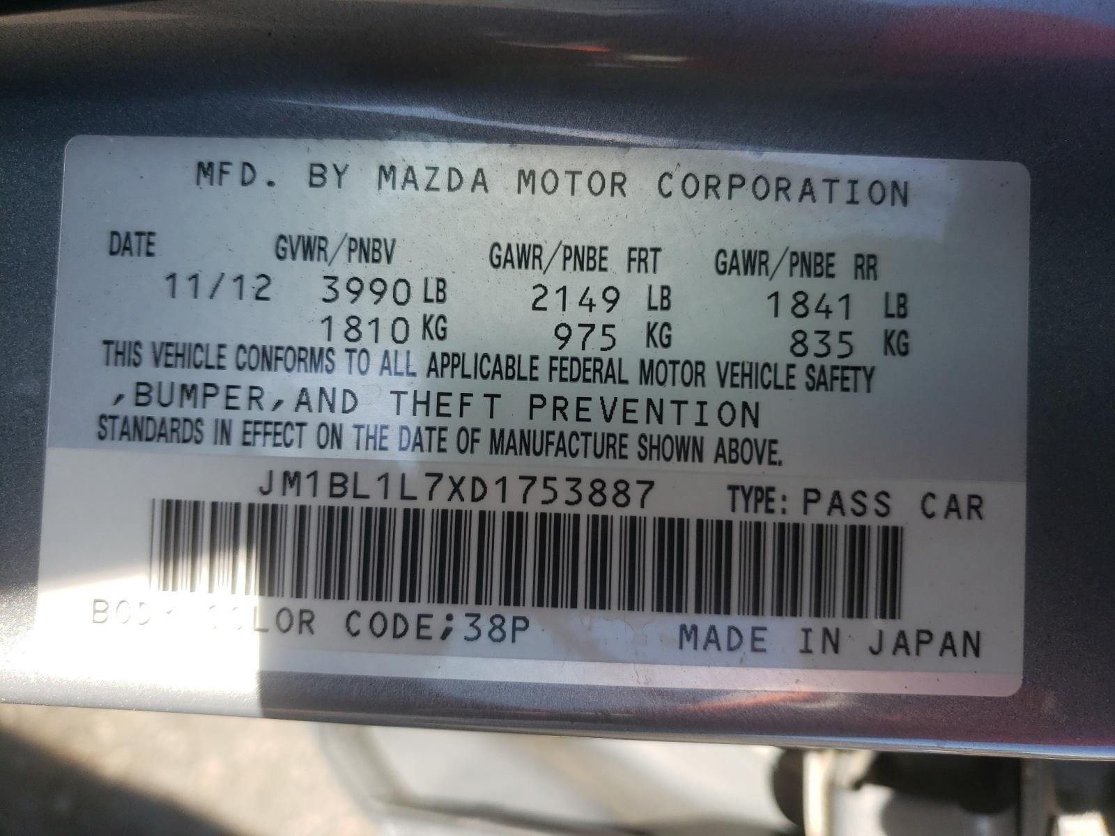 Photo 10 from auction – 2013 MAZDA 3 I with VIN JM1BL1L7XD1753887