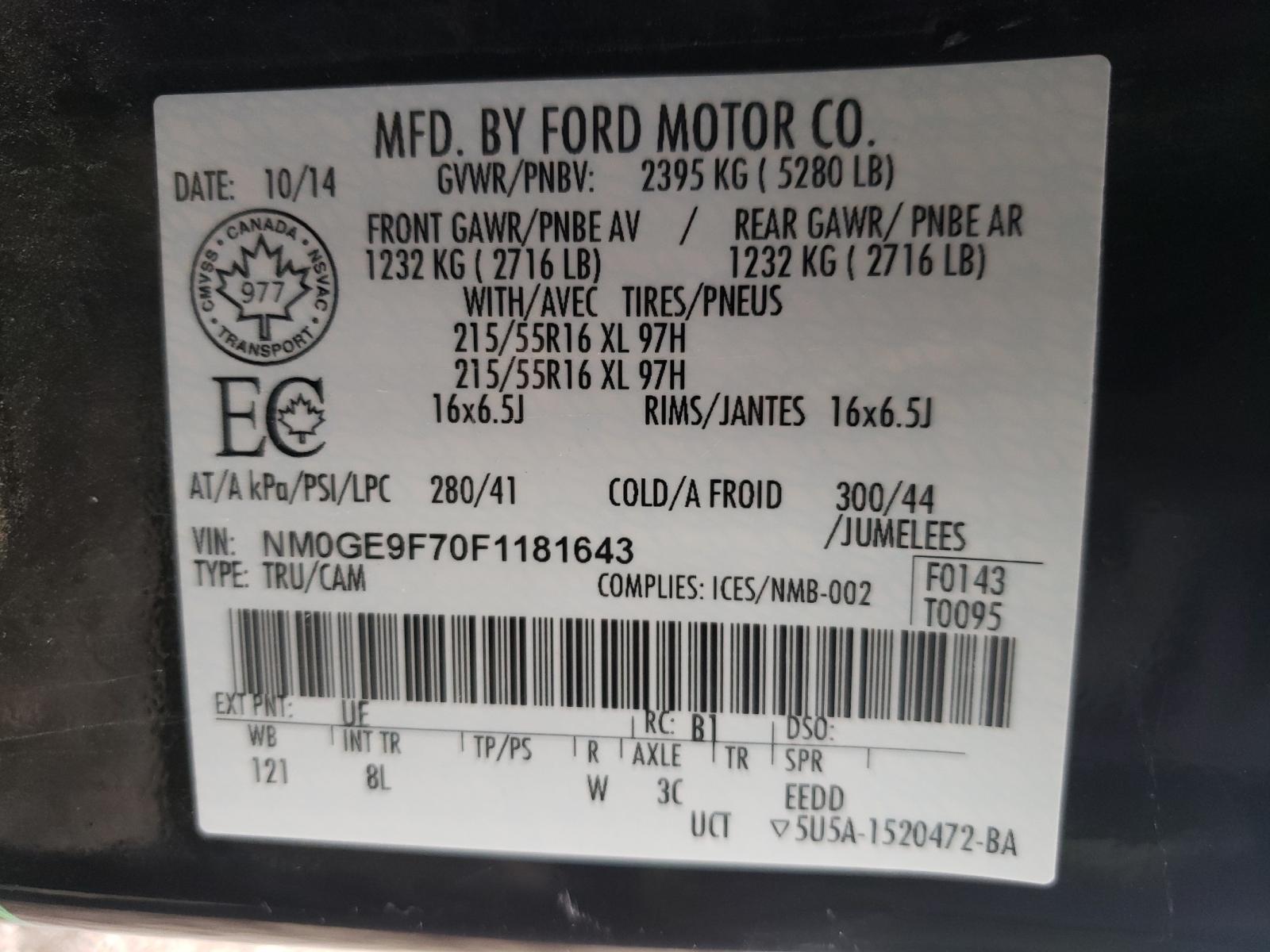 Photo 10 from auction – 2015 FORD TRANSIT CO with VIN NM0GE9F70F1181643