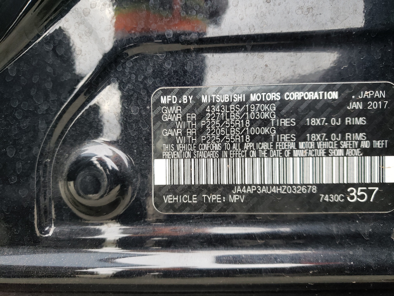 Photo 10 from auction – 2017 MITSUBISHI OUTLANDER with VIN JA4AP3AU4HZ032678