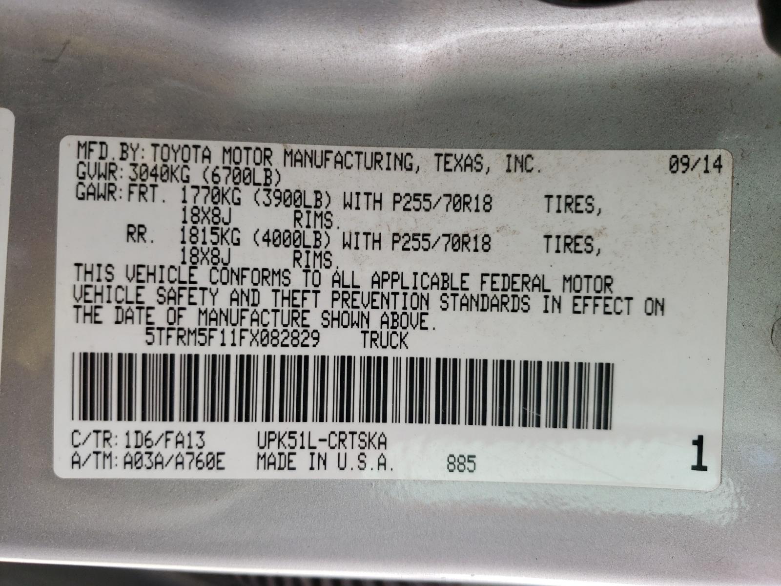 Photo 10 from auction – 2015 TOYOTA TUNDRA DOU with VIN 5TFRM5F11FX082829