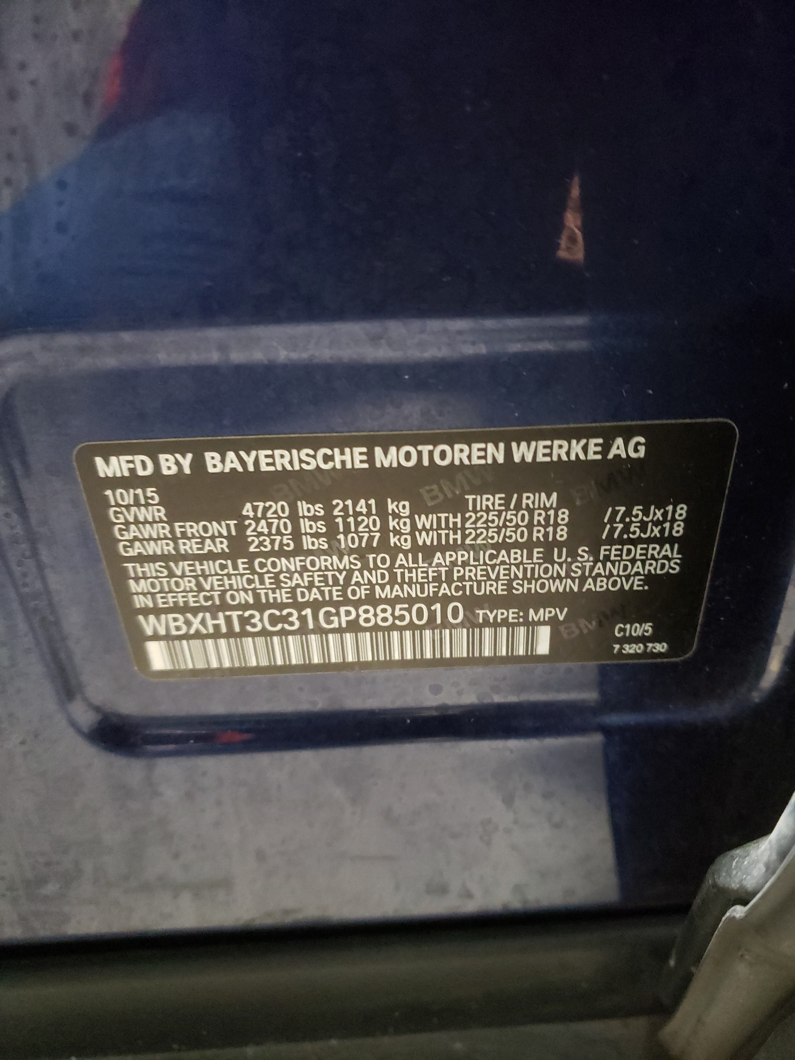 Photo 10 from auction – 2016 BMW X1 XDRIVE2 with VIN WBXHT3C31GP885010