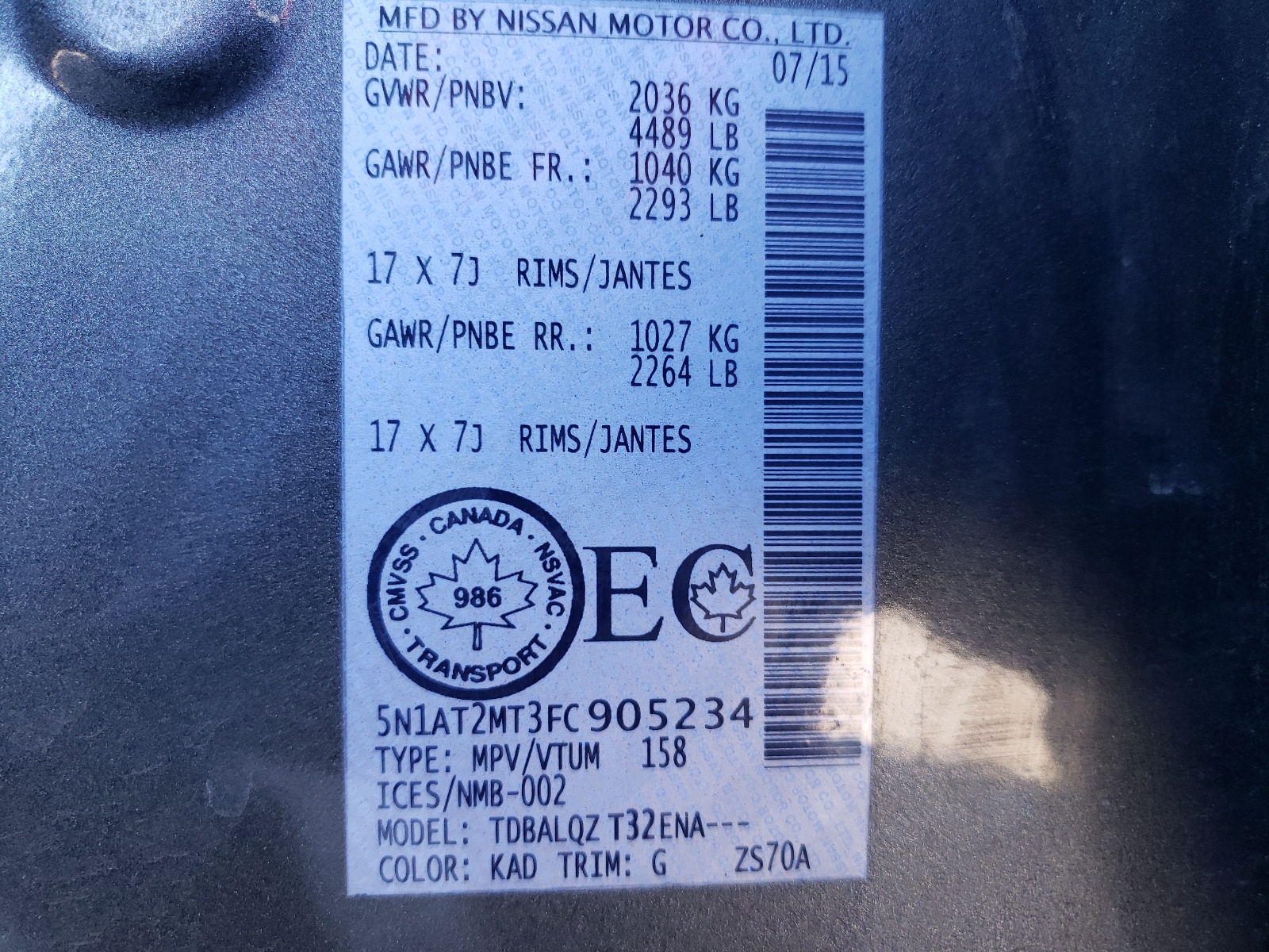 Photo 10 from auction – 2015 NISSAN ROGUE S with VIN 5N1AT2MT3FC905234