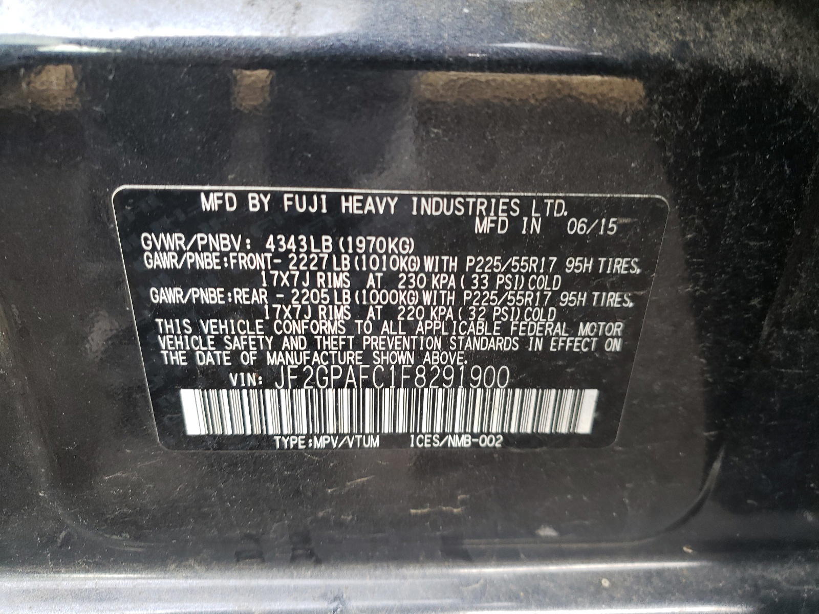 Photo 10 from auction – 2015 SUBARU XV CROSSTR with VIN JF2GPAFC1F8291900