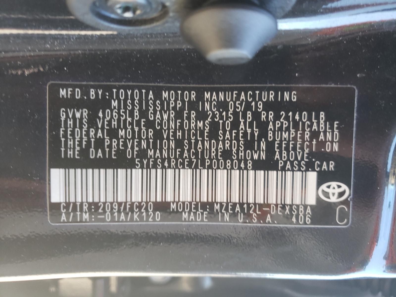 Photo 10 from auction – 2020 TOYOTA COROLLA SE with VIN 5YFS4RCE7LP008048