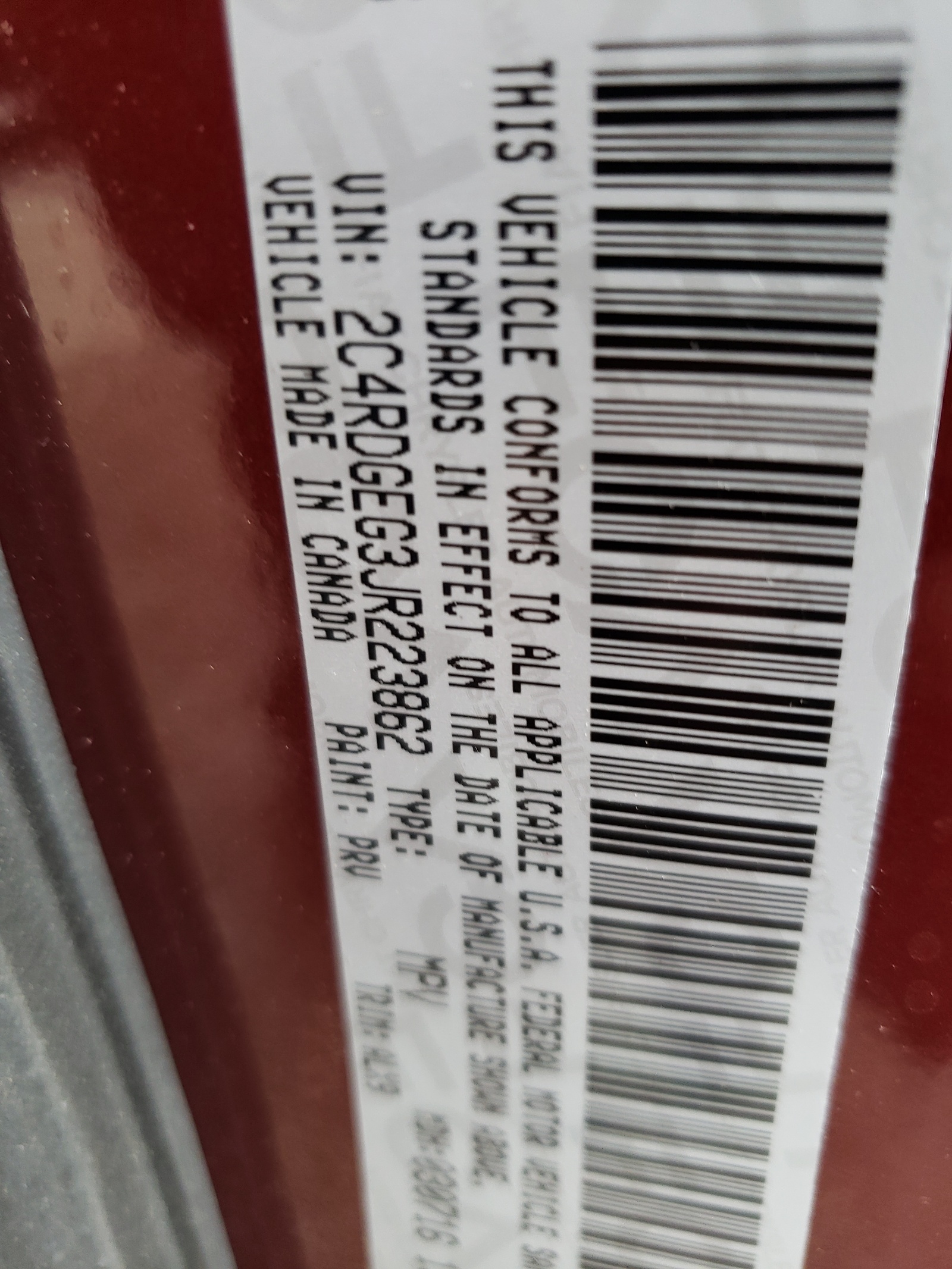 Photo 10 from auction – 2018 DODGE GRAND CARA with VIN 2C4RDGEG3JR223862