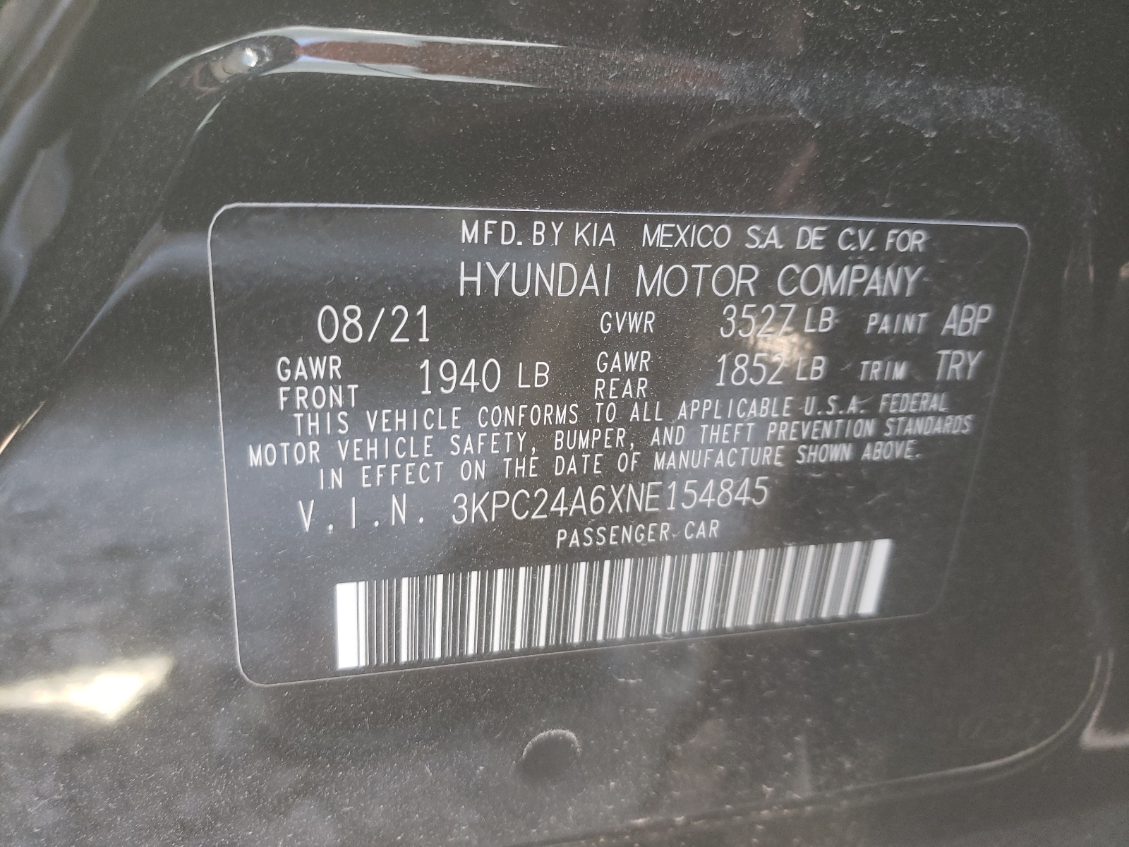 Photo 10 from auction – 2022 HYUNDAI ACCENT SE with VIN 3KPC24A6XNE154845