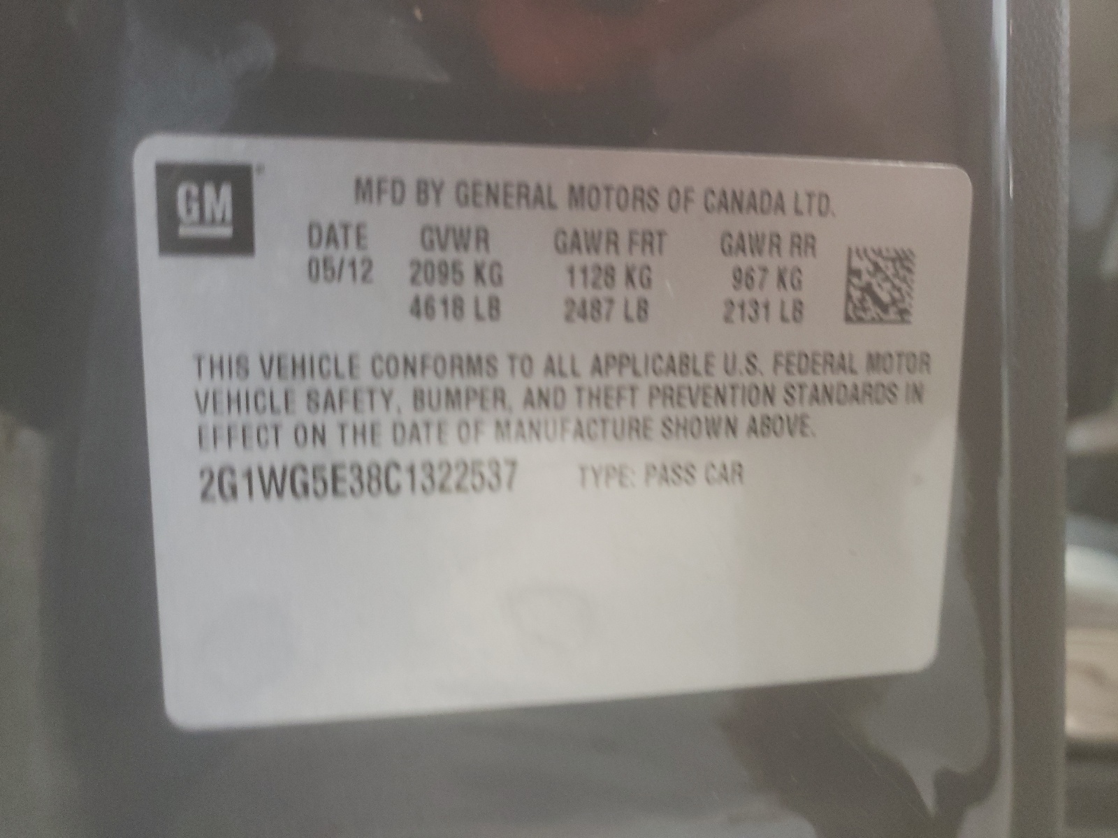 Photo 10 from auction – 2012 CHEVROLET IMPALA LT with VIN 2G1WG5E38C1322537